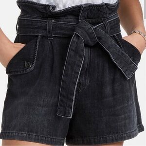 Veronica Beard Nori High Rise Paperbag Waist Denim Shorts Washed Onyx Sz 29